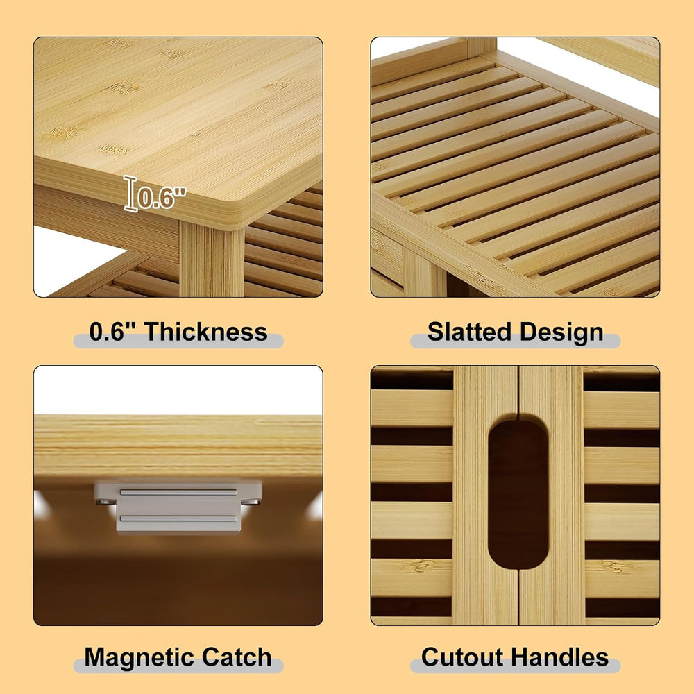 Bamboo Freestanding Bathroom Floor Storage Cabinet with Doors & Shelf