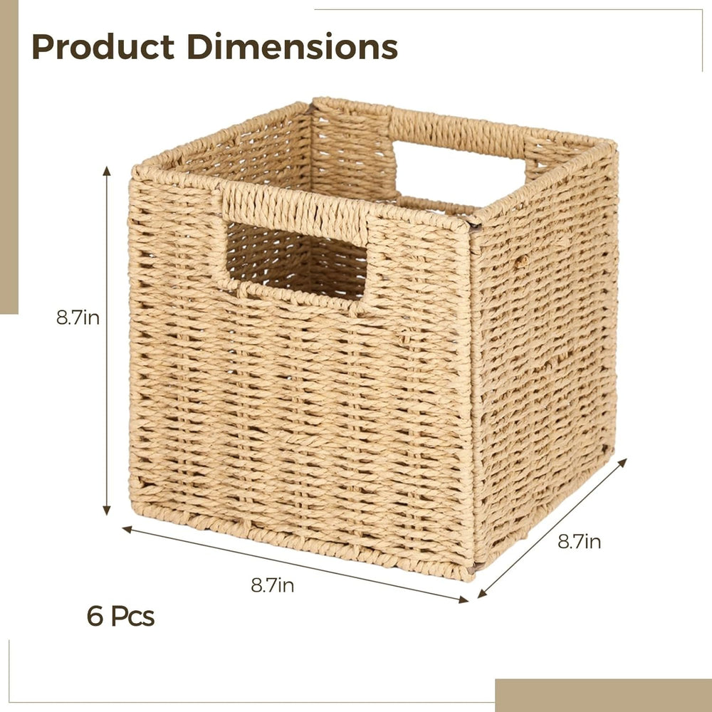 OMISTAR 6 Pcs 8.7 Inch Wicker Storage Cubes Bins - Woven Paper Rope Storage B...