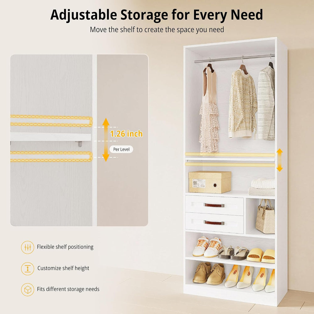 IRONCK Closet Organizer System with 2 Drawers & Adjustable Shelves, 29.6&...
