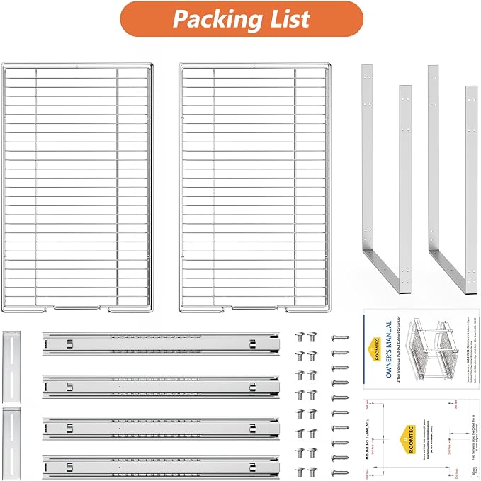 ROOMTEC Individual Pull Out Cabinet Organizer, 2 Tier Spice Rack Organizer