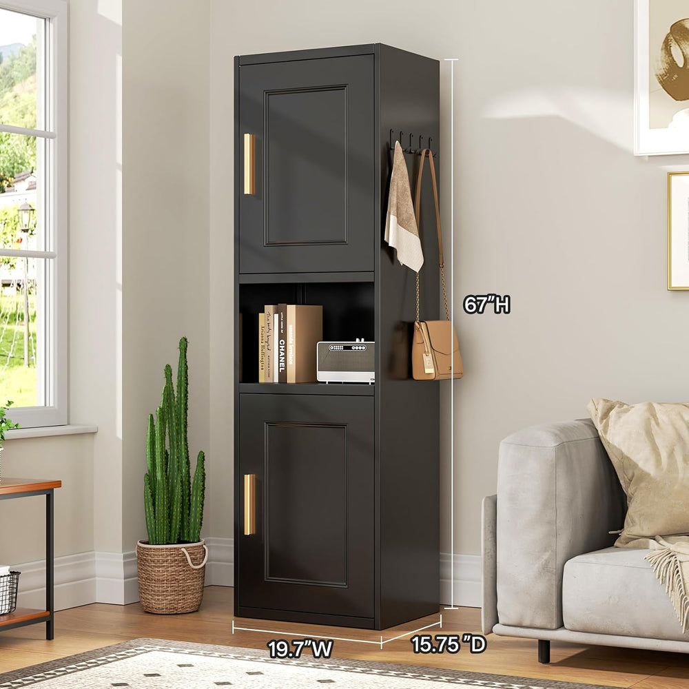67" Tall Narrow Storage Cabinet, Metal Slim Bathroom Storage Cabinet wit...