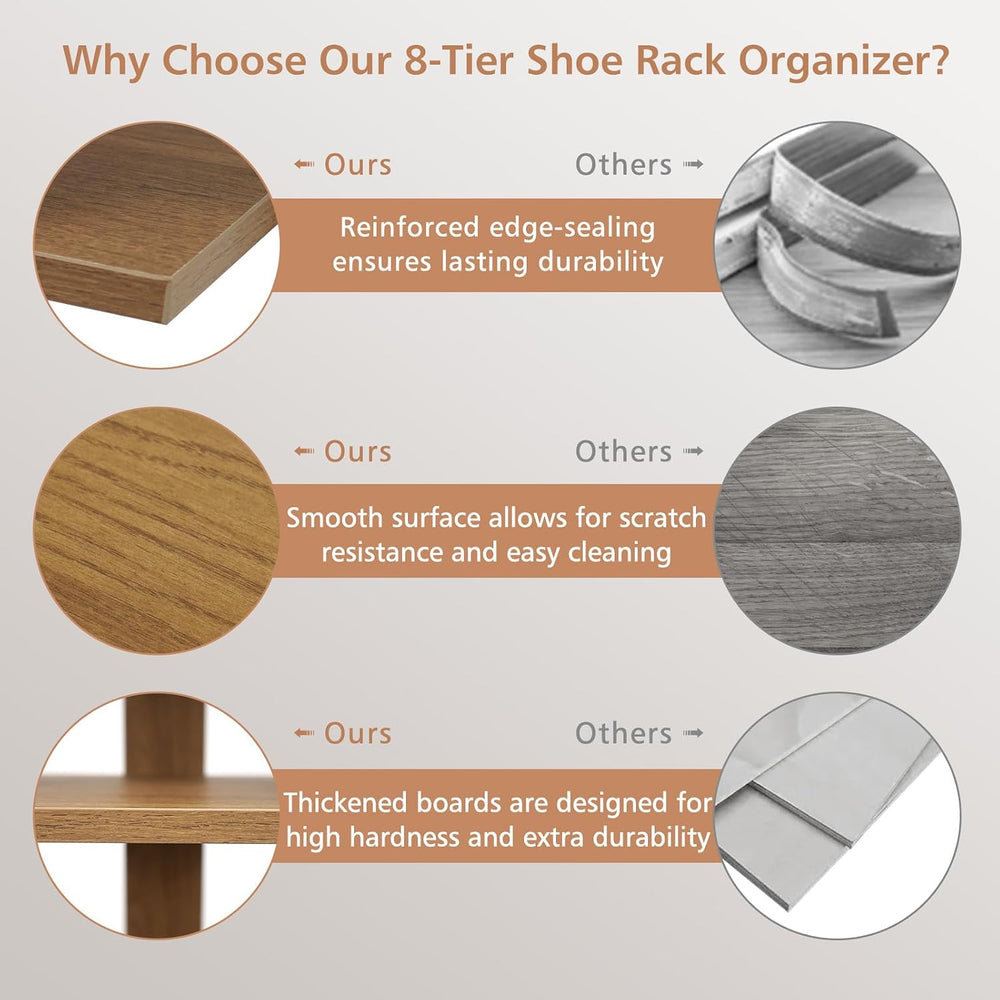 GIANTEX 8-Tier Vertical Shoe Rack, Freestanding Narrow Shoe Tower, Natural
