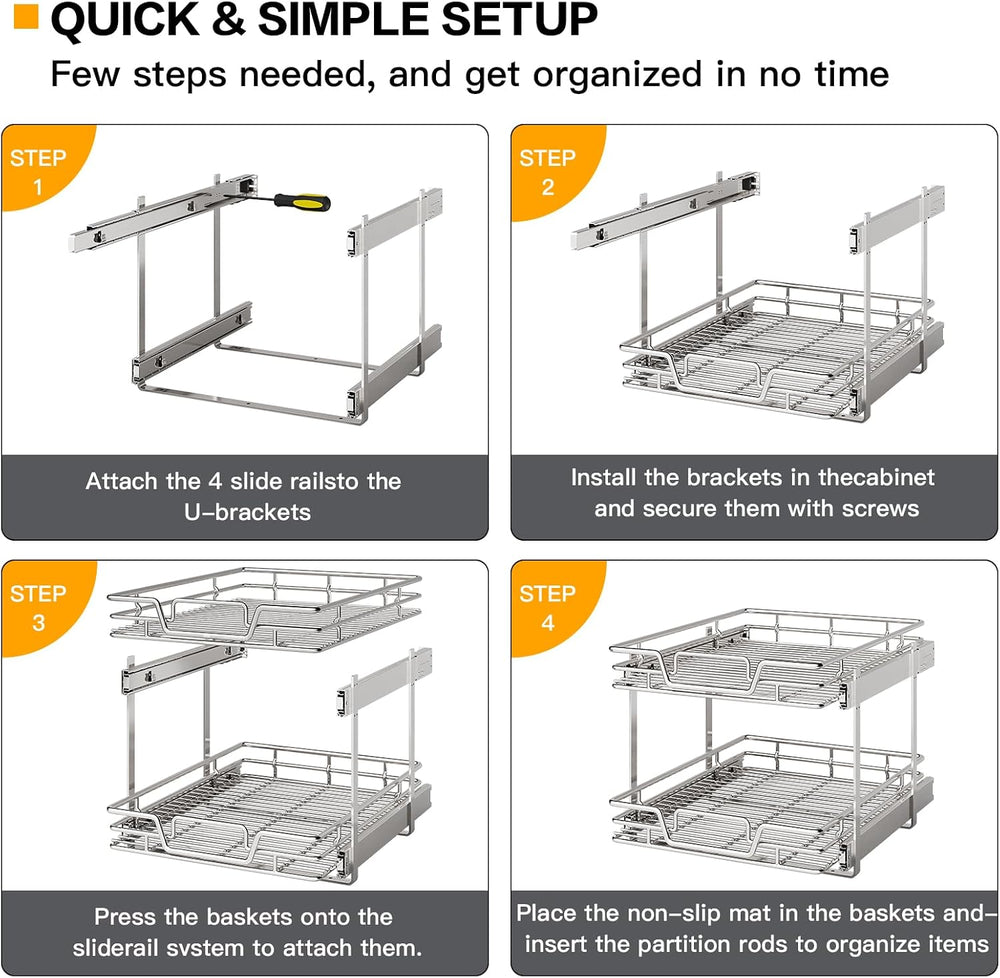 2-Tier Kitchen Cabinet,Pull Out Cabinet Organizer,Shelf and Drawer Organizer ...