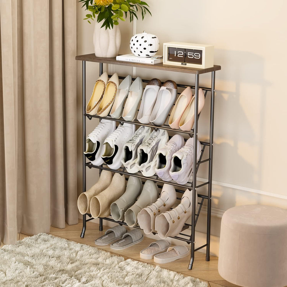 JZM Shoe Rack Storage, Narrow 4 Tier Metal Shoe Storage Shelf, Free Standing ...