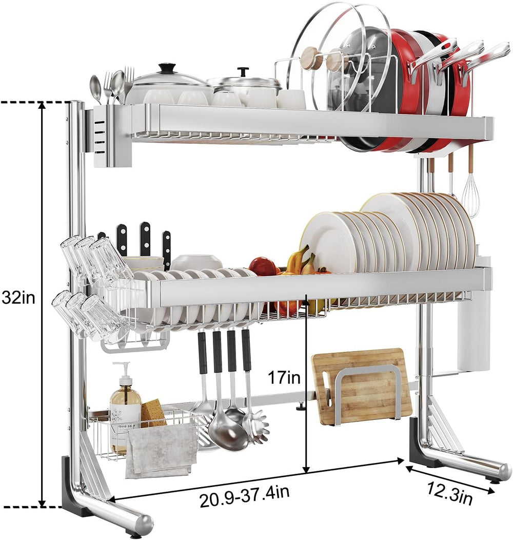 Over The Sink Dish Drainer Drying Rack 3 Tier, Full Stainless Steel Dish Dryi...