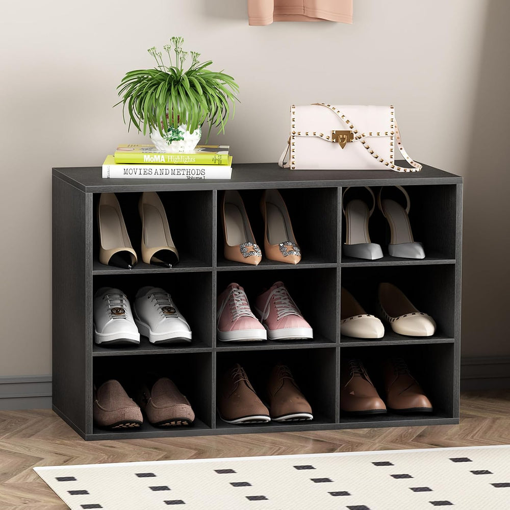 Garden 4 you Shoe Storage Bench, Cubby Shoe Rack with 9 Cubbies, 3-Tier Wood ...