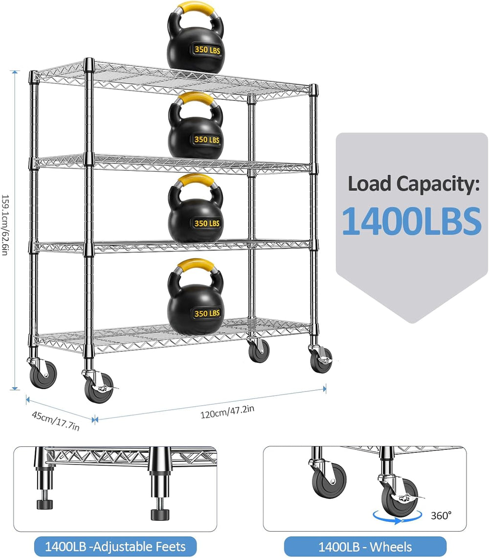 IZEUK 4-Tier Chrome Wire Shelving Unit with Wheels, Heavy Duty Storage Rack 1...