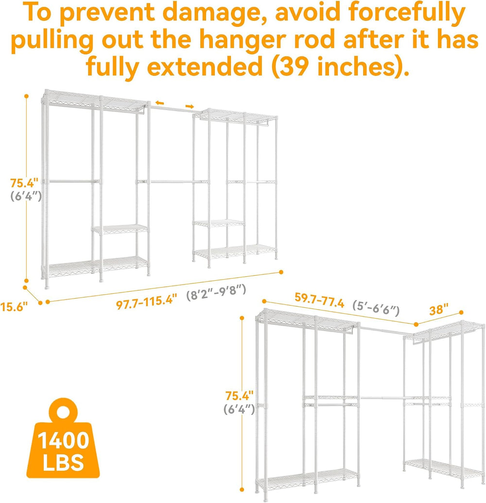 Higeego H5 Pro Heavy Duty Clothing Rack, Freestanding Clothes Rack, White