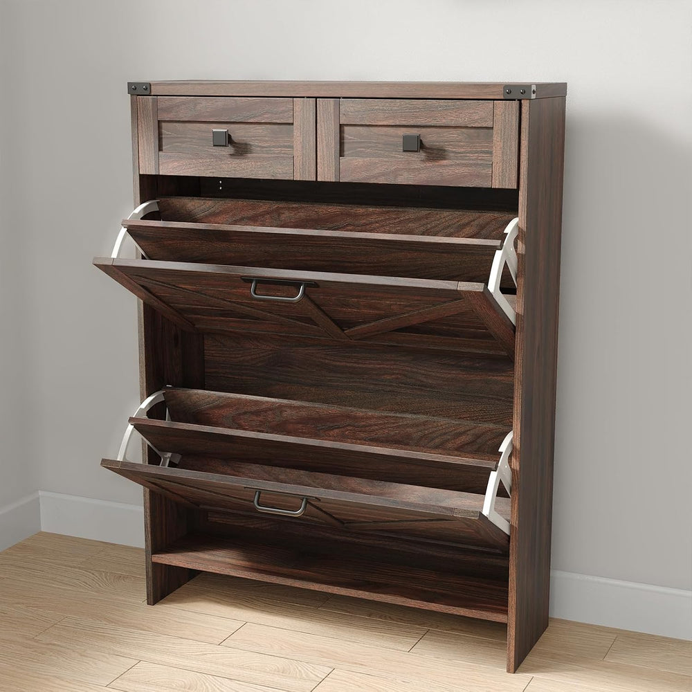 Halitaa Shoe Cabinet with 2 Flip Drawers & 2 Drawers,Farmhouse Shoe Stora...