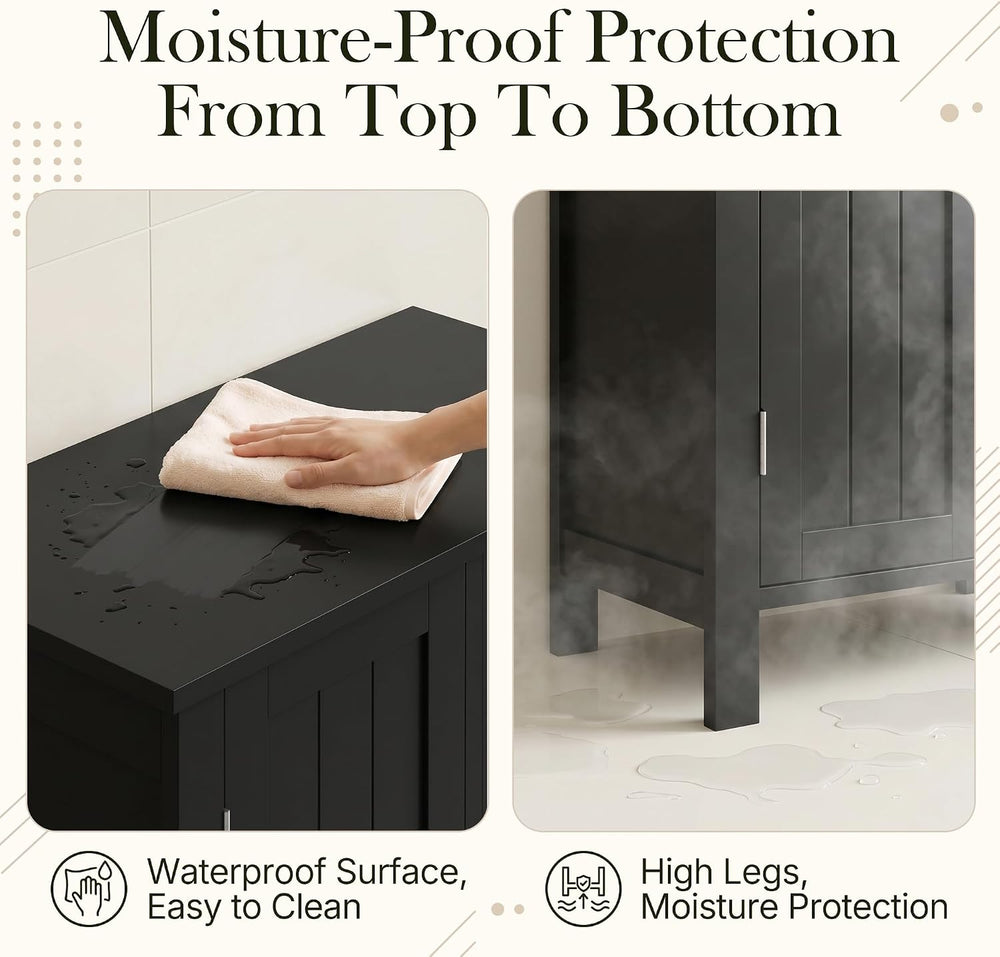 ZENY Bathroom Floor Storage Cabinet with Double Door + Adjustable Shelf, Wood...