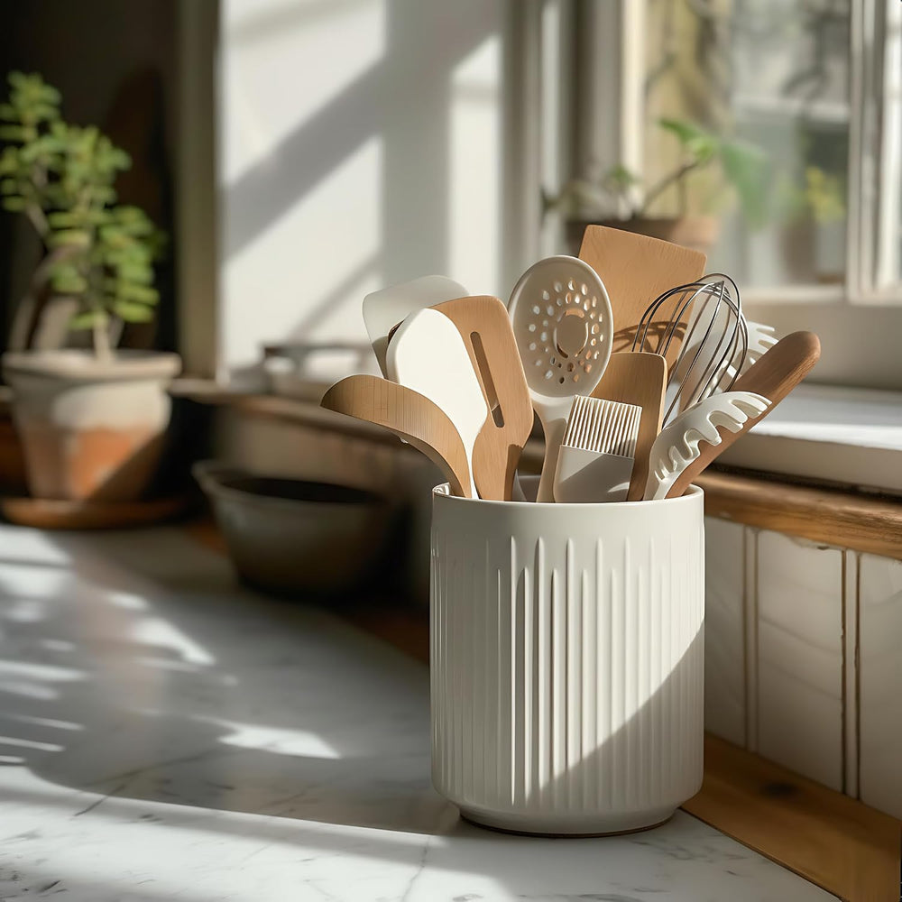 JIEMEI HOME Utensil Holder, 7.2" Large Ceramic Stable Utensil Crock for ...