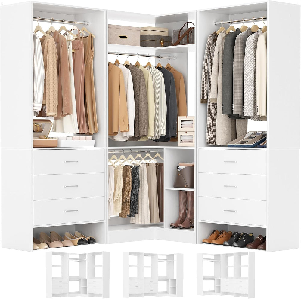 Aheaplus Closet System with 6 Drawers, 4 Hanging Rods & Corner Tower, Cor...