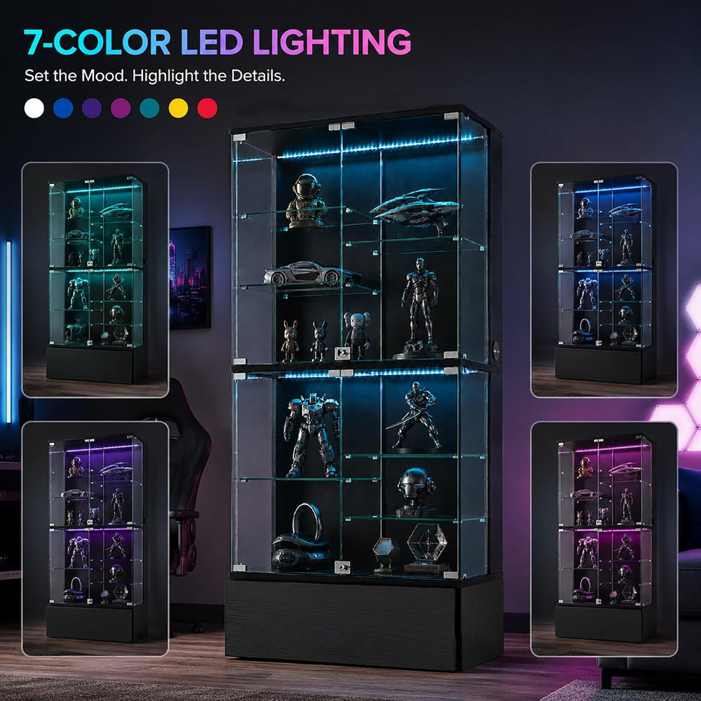 10-tier Glass Display Cabinet with RGB Lights,Curio Cabinet with 2 Locks
