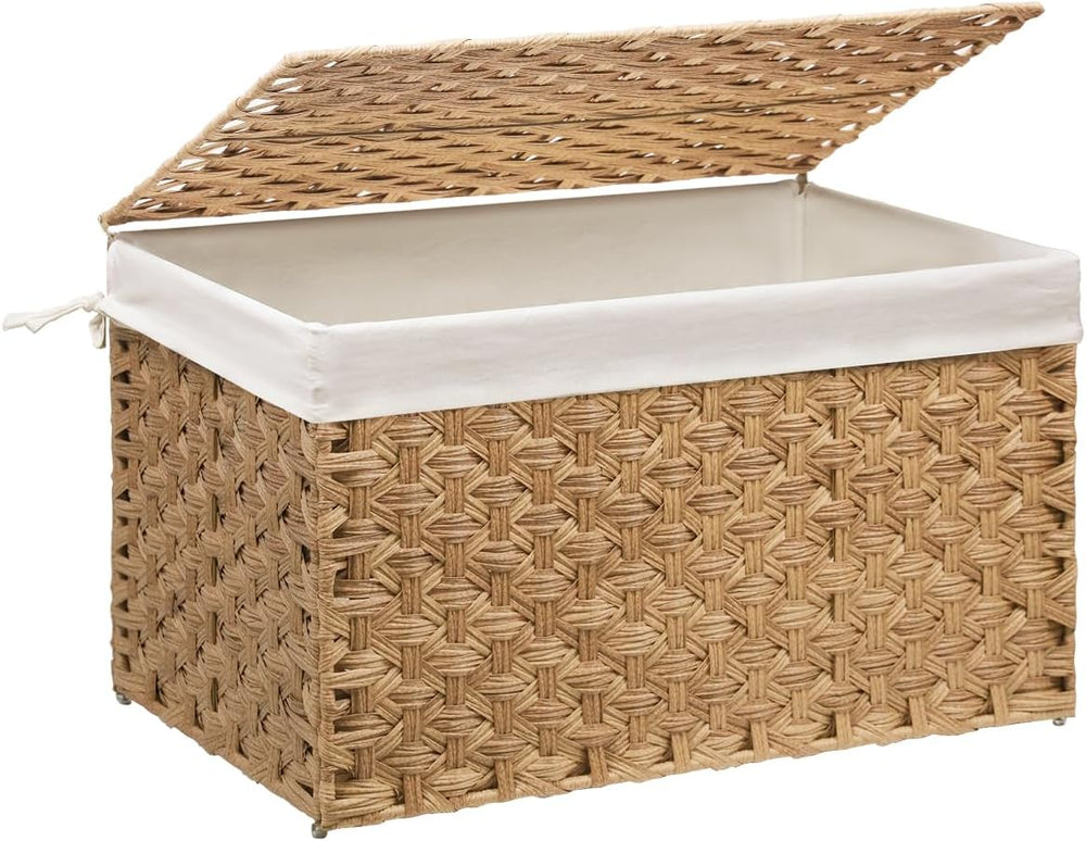 Wicker Storage Basket with Lid, 17.2 Gallon (65L), Woven,Natural