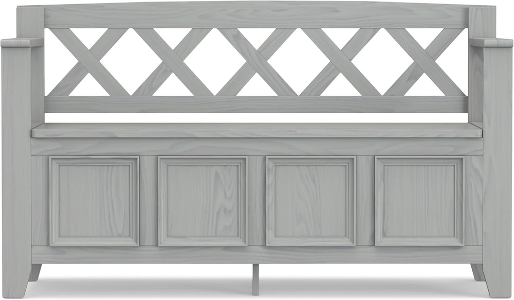 SIMPLIHOME Amherst 48" Wide Solid Wood Storage Bench in Fog Grey
