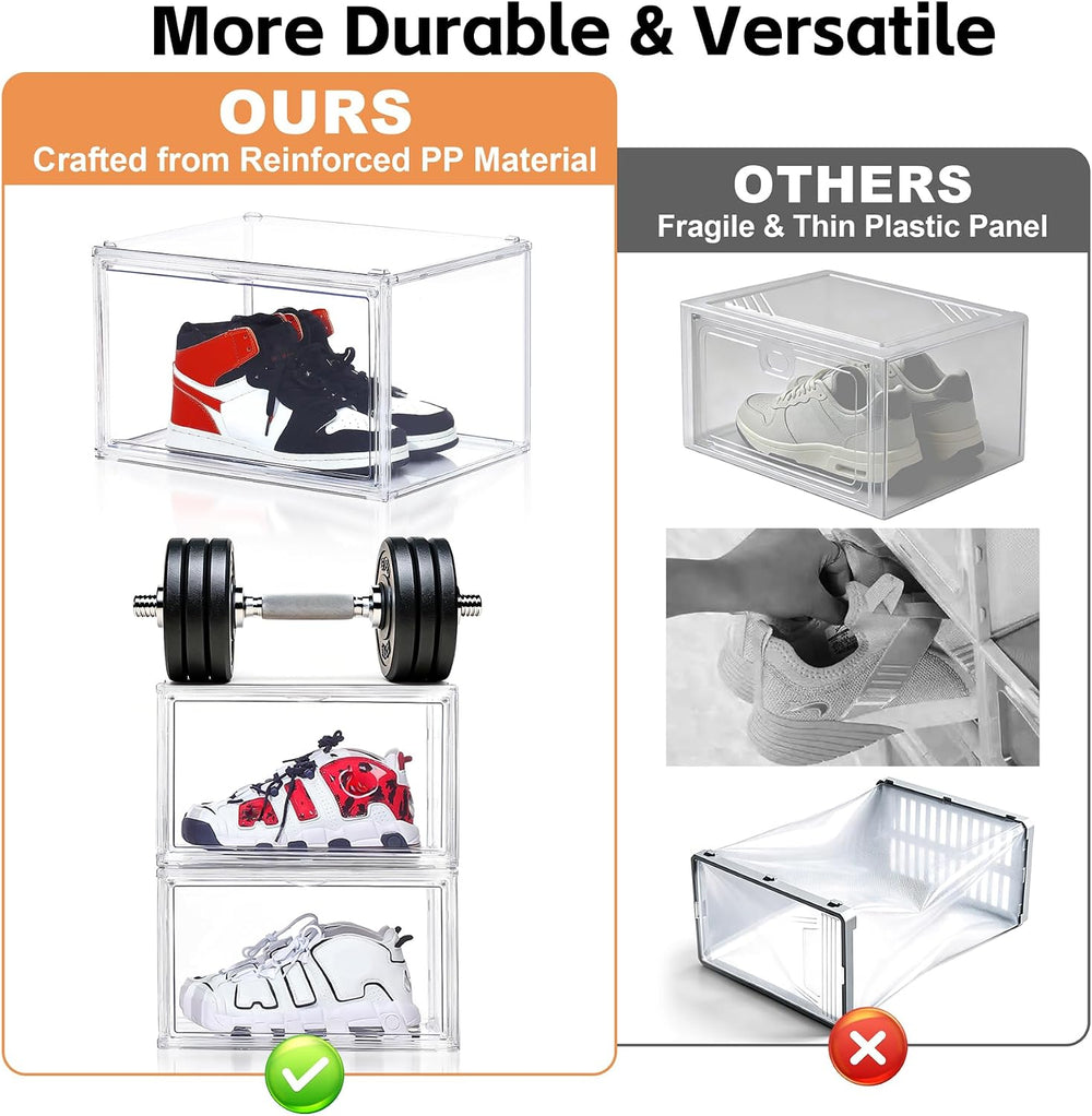 BVBOX 12 Pack Acrylic Shoe Storage Boxes with Magnetic Door - 360° Clear Stac...