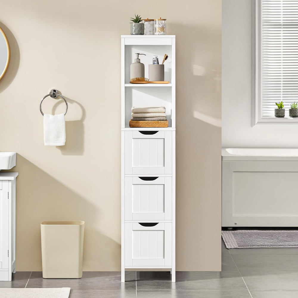 Yaheetech 56" Tall Narrow Bathroom Storage Cabinet with 3 Drawers, White