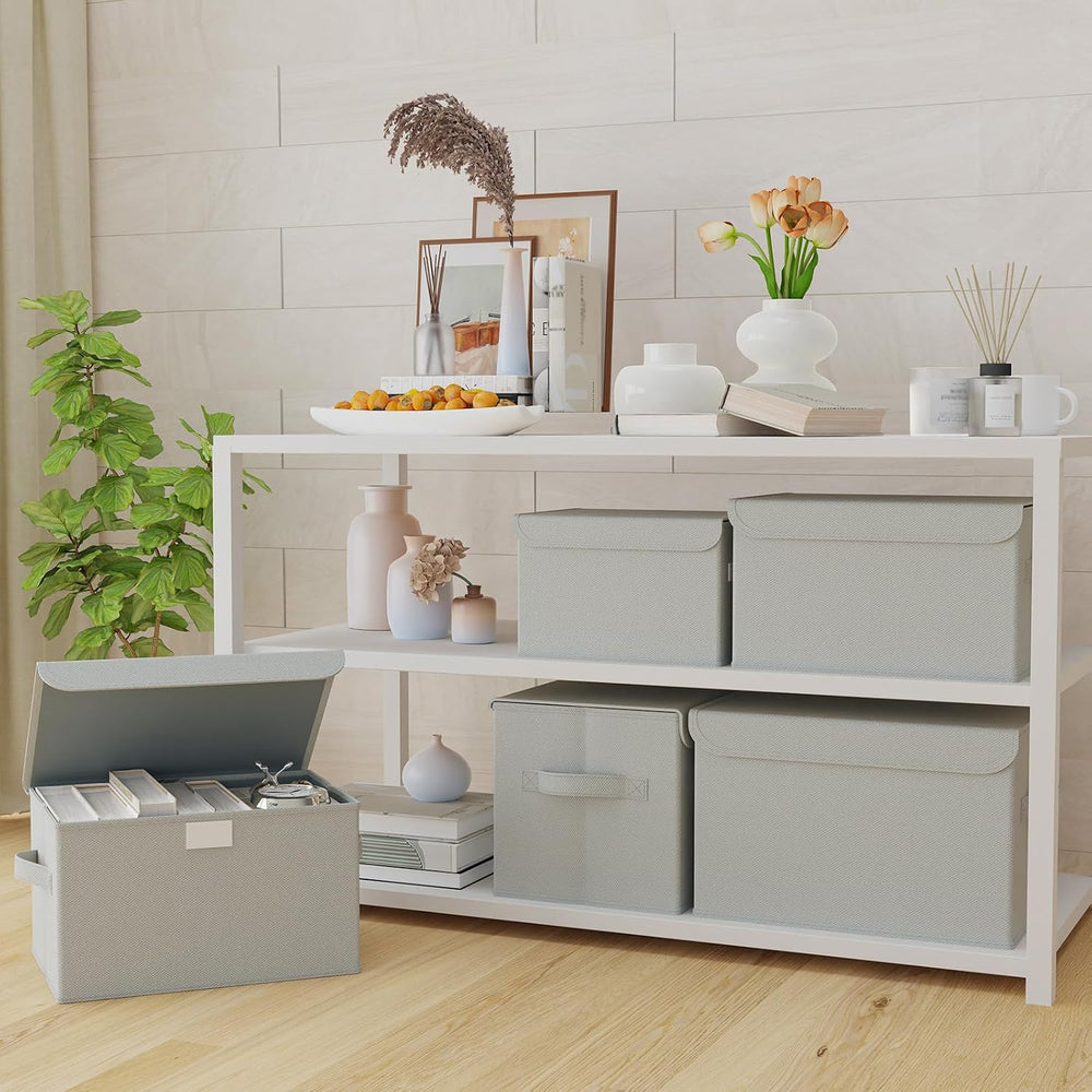 Storage Bins with Lids for Organizing, 4 Pack, Grey, 15x9.8x9.8 In