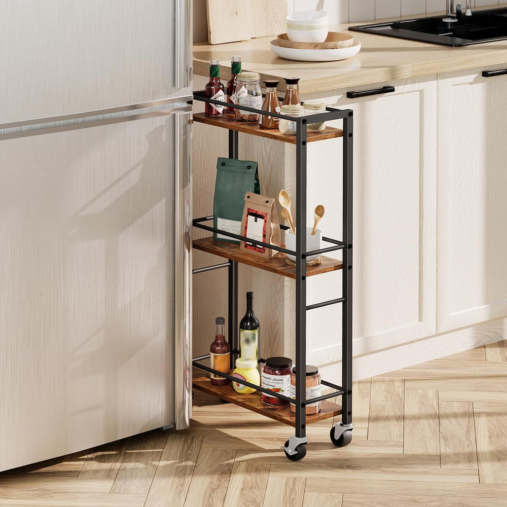 MAHANCRIS Slim Rolling Cart, Mobile Kitchen Cart on Wheels, Narrow Storage Ca...
