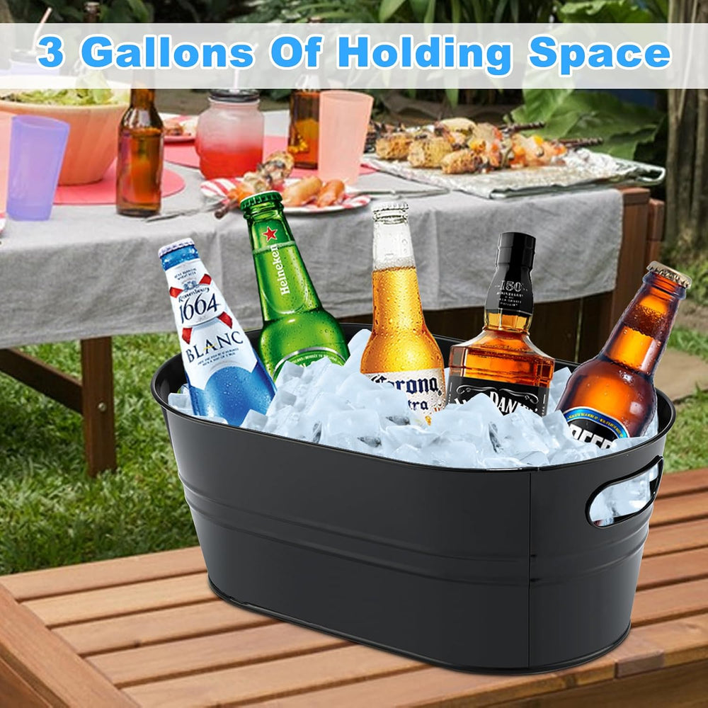 4Pcs 3 Gallon Black Galvanized Bucket Ice Bucket Large Metal Drink Buckets fo...