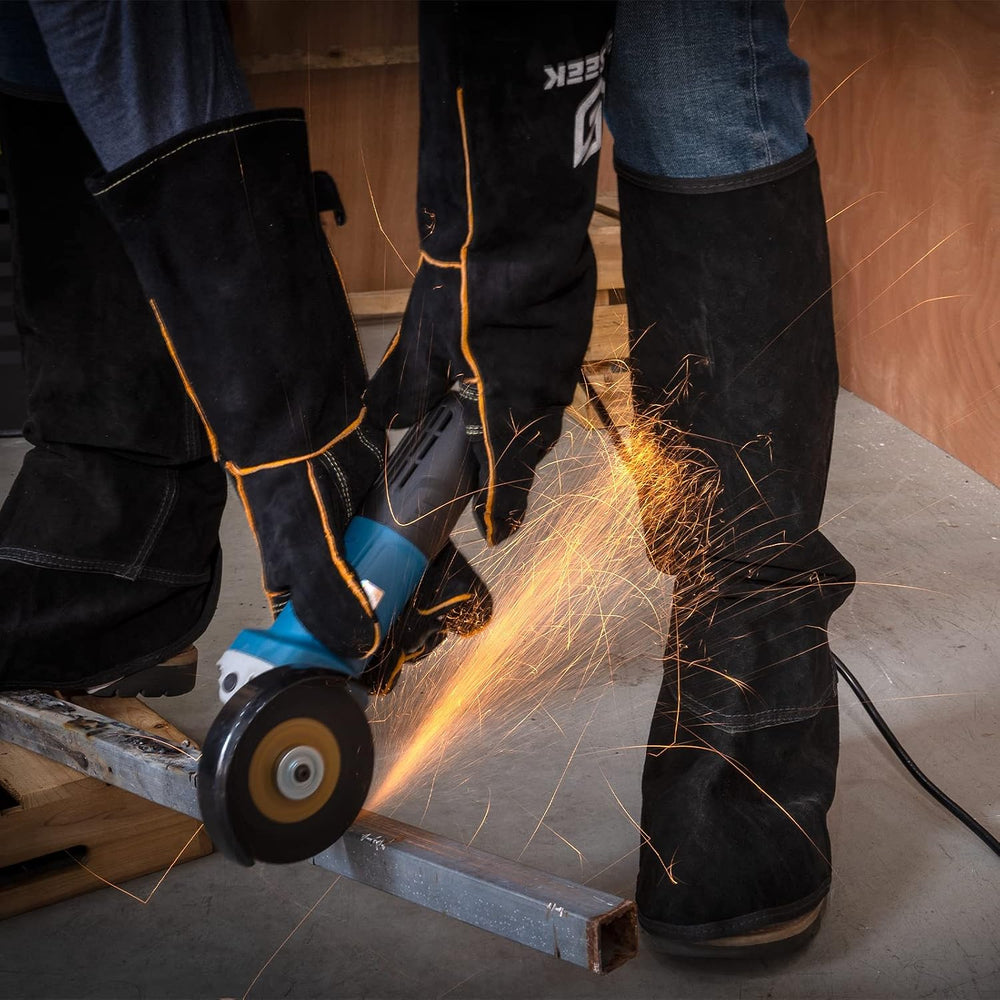 Leather Welding Spats+Welding Hood,Heat and Abrasion Resistant Welding Boot C...