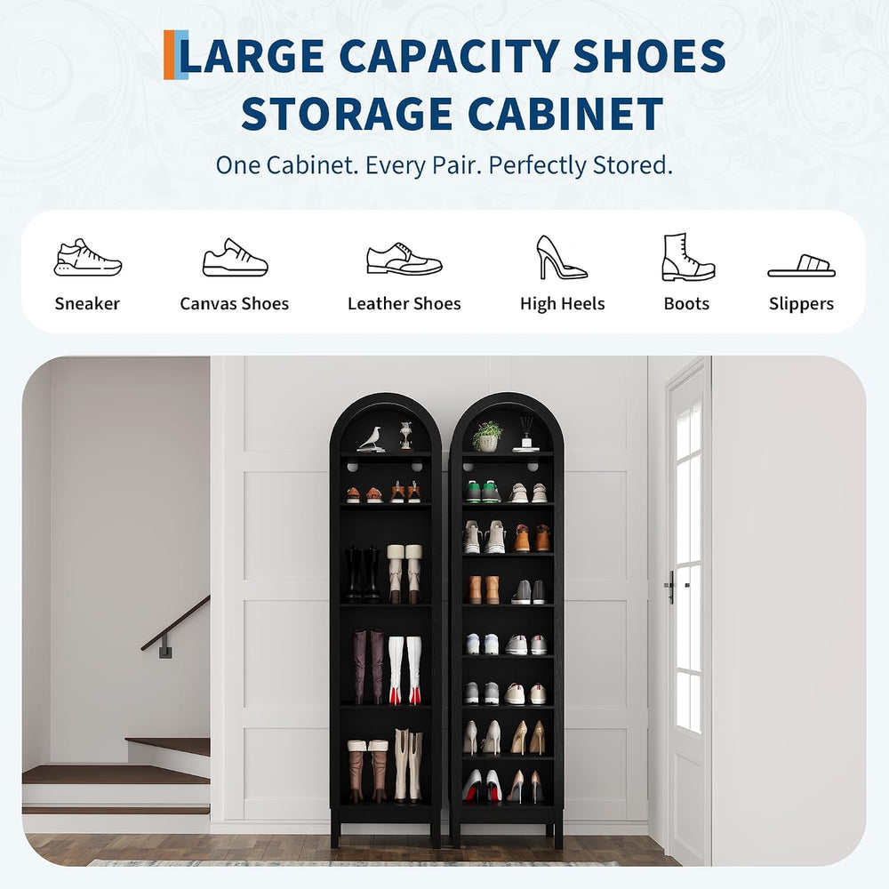 70" Arched Shoe Cabinet, Slim Wooden Shoe Storage for Entryway