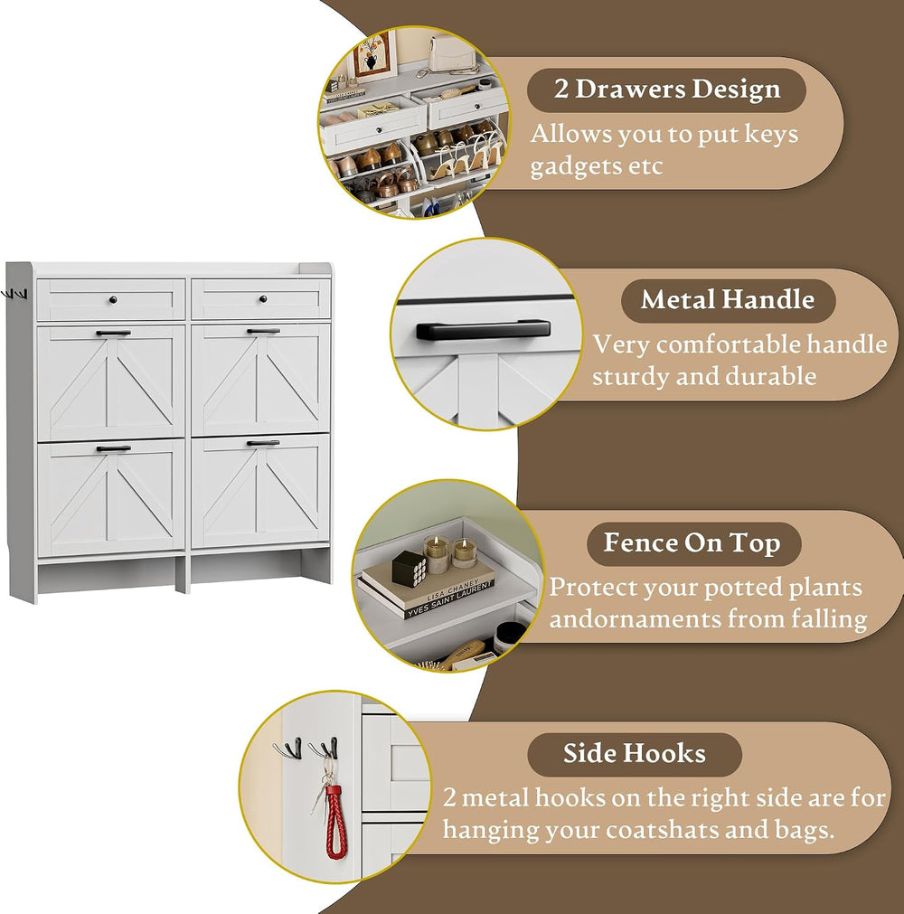 BORNOON Shoe Storage Cabinet for Entryway, Farmhouse Wide Shoe Cabinet with 4...