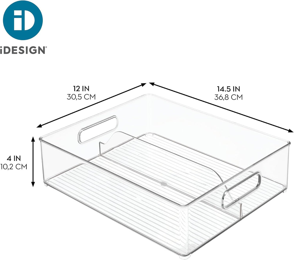 iDesign Divided Pantry Bin with Handles, Set of 3, Clear
