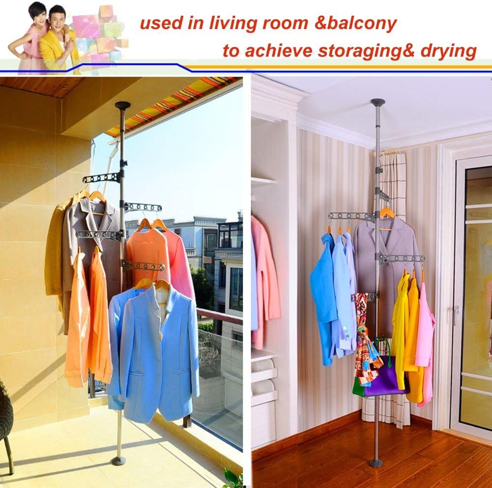 BAOYOUNI 4-Tier Drying Rack Floor to Ceiling Adjustable Metal Grey