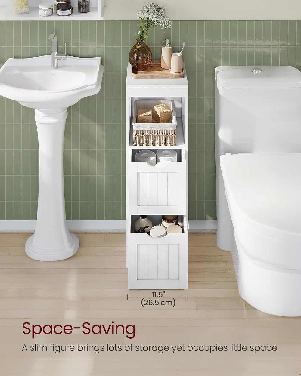 VASAGLE Bathroom Floor Cabinet, 2 Drawers, 35" H, Cloud White