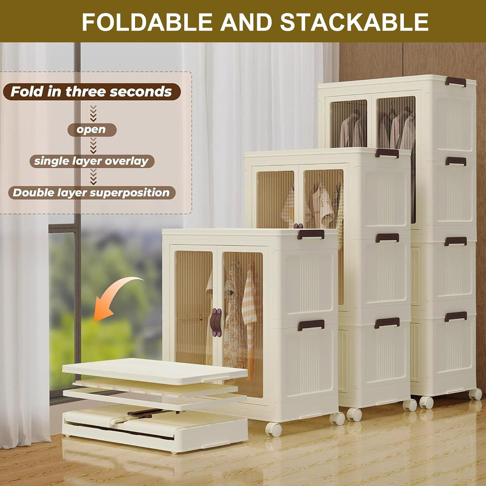 Portable Closet Wardrobe, Folding Storage Bins with Lid, Stackable Storage Bo...