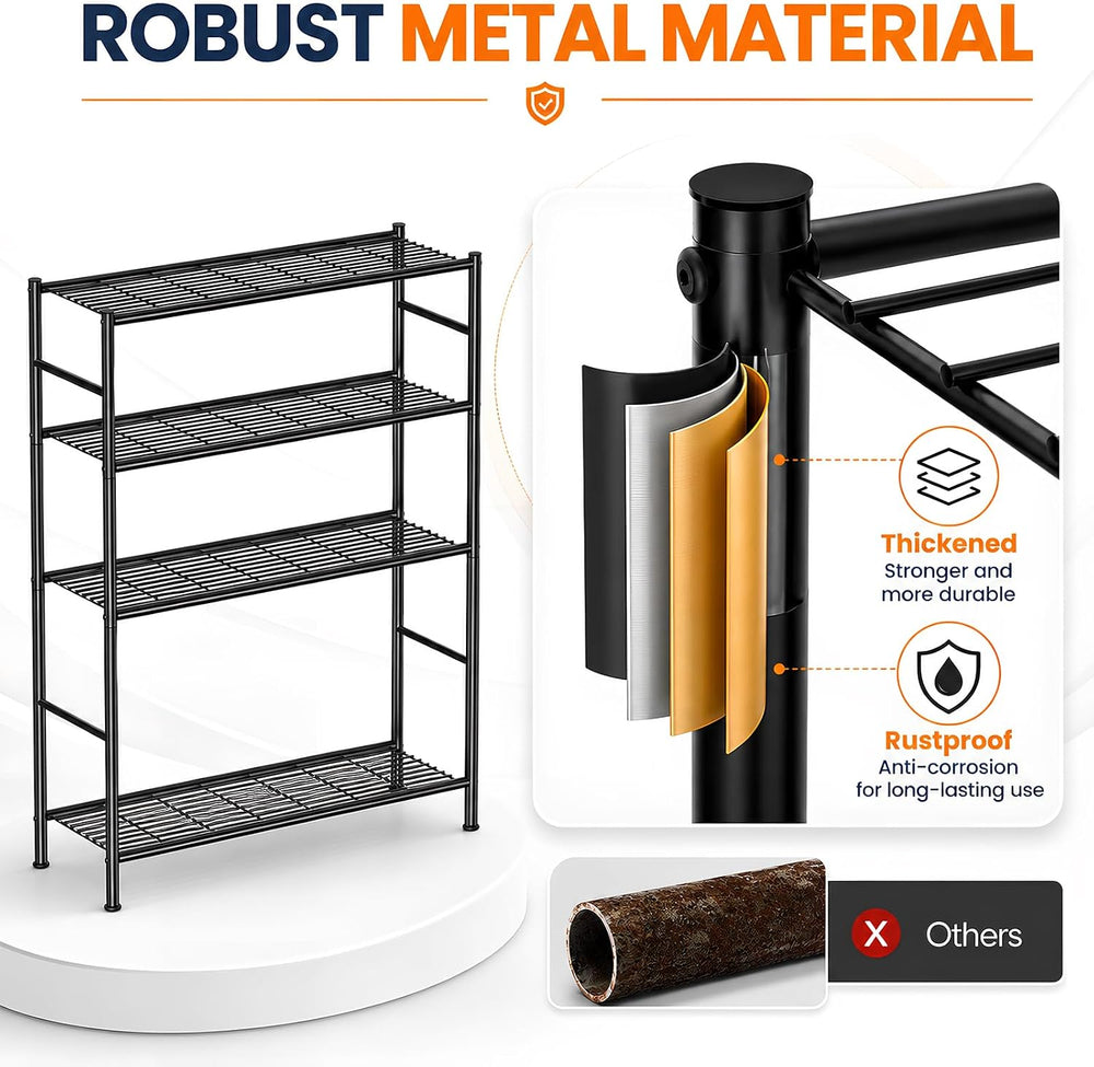 4-Tier Metal Storage Shelves, 33.1" x 12.6" x 57.2", Heavy Dut...