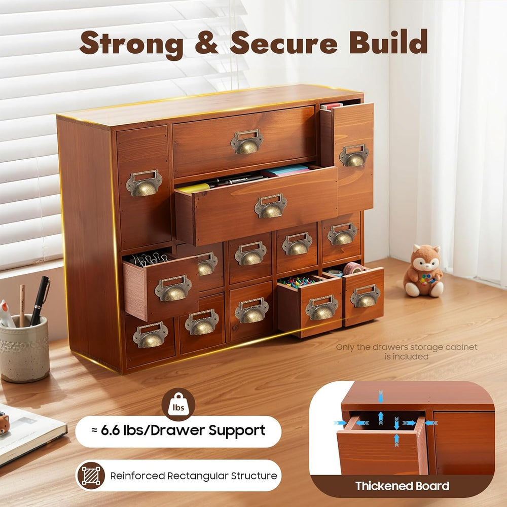 14 Drawers Apothecary Cabinet Wooden Storage Box Library Card Cabinet Medicin...