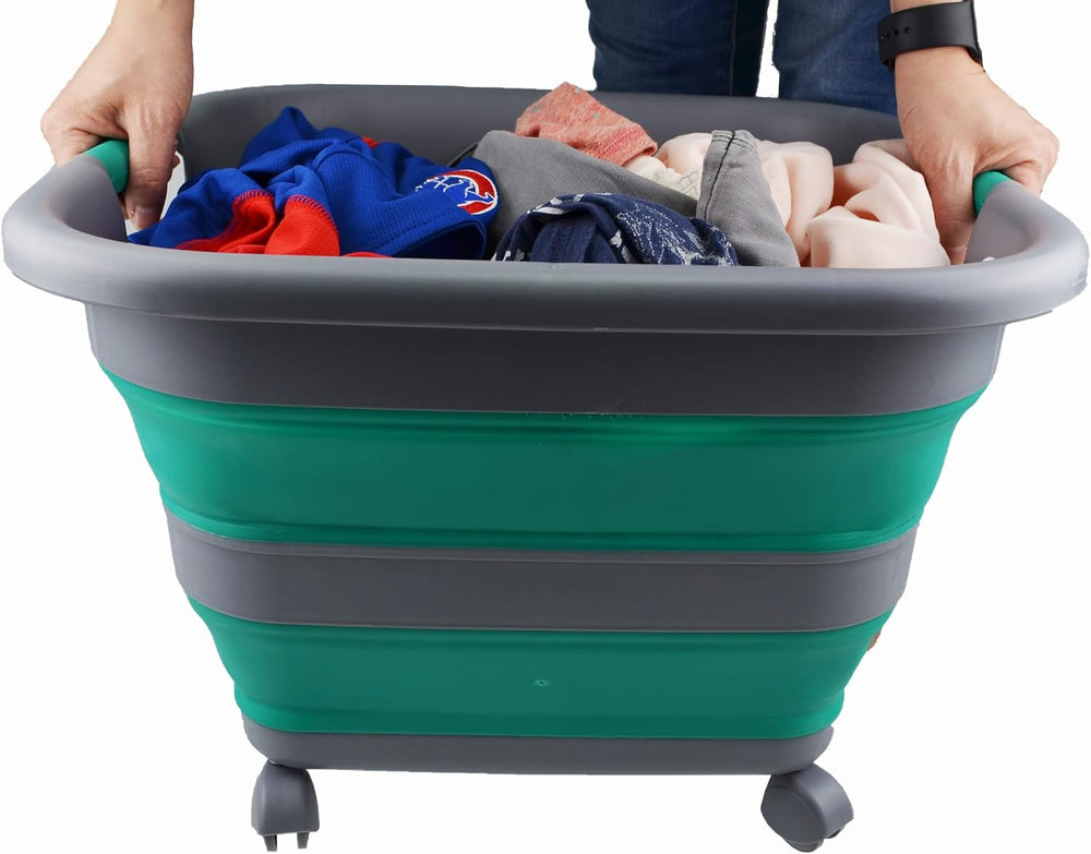 SAMMART Collapsible Plastic Laundry Basket with Wheels 39L (10.3 Gallons) -Fo...