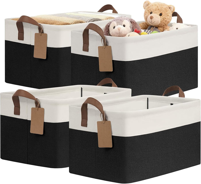 CHICVITA 4 Pack Large Fabric Storage Baskets for Shelves, 30L Black & White