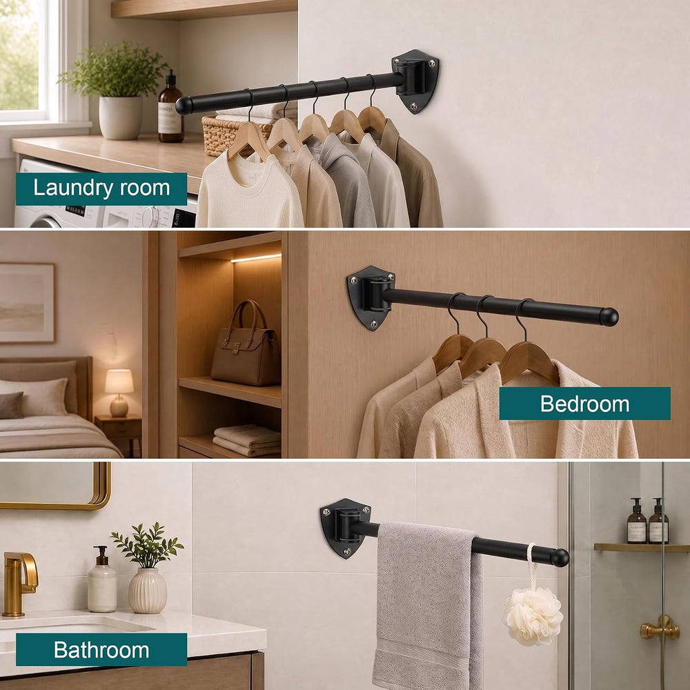 12" Wall Mounted Drying Rack, Foldable & Pull-Out Clothes Hanger, Black