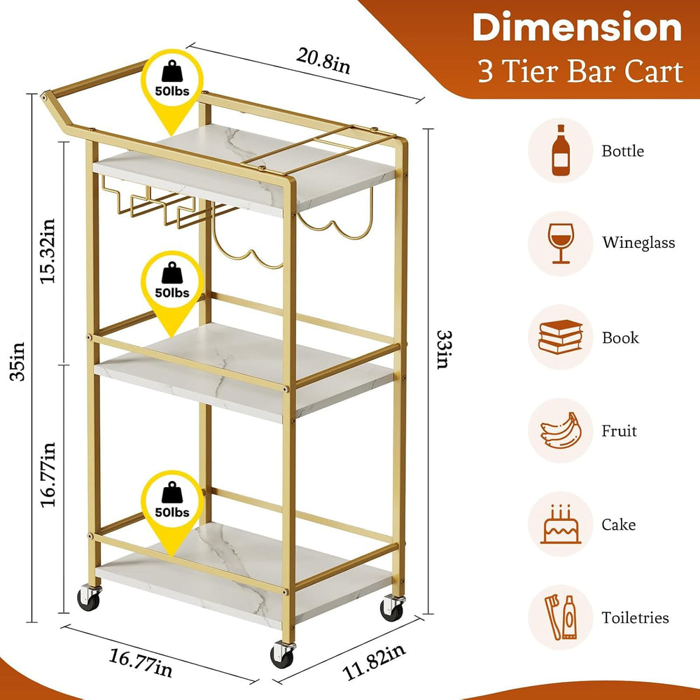 3 Tier Bar Cart Mini Liquor Utility Cart for Wine Beverage Dinner Party