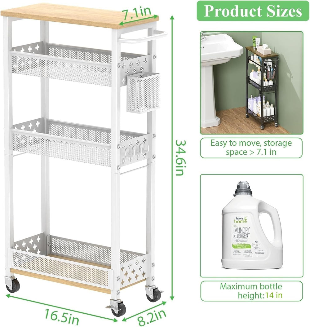 4 Tier Slim Rolling Cart Bathroom Organizer and Storage with Wheels