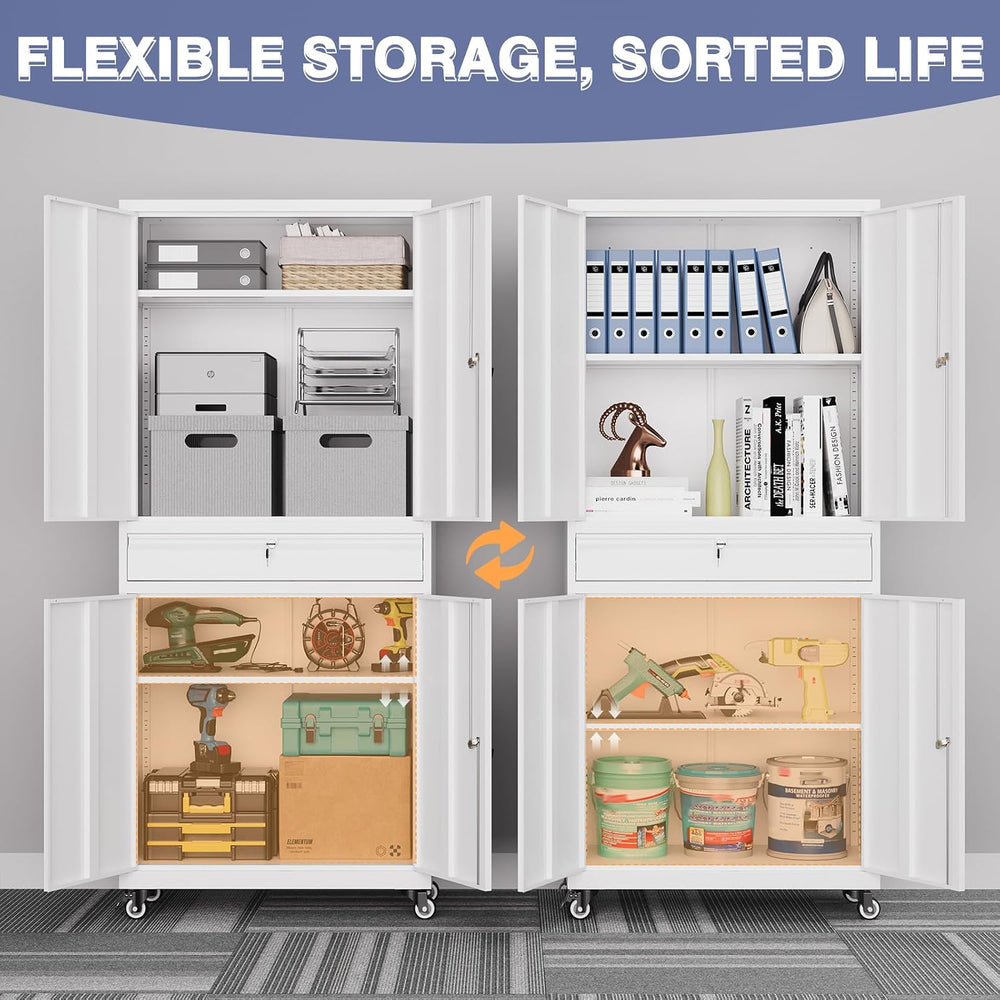 73" Metal Garage Storage Cabinet with Wheels, Rolling Tool Storage with ...