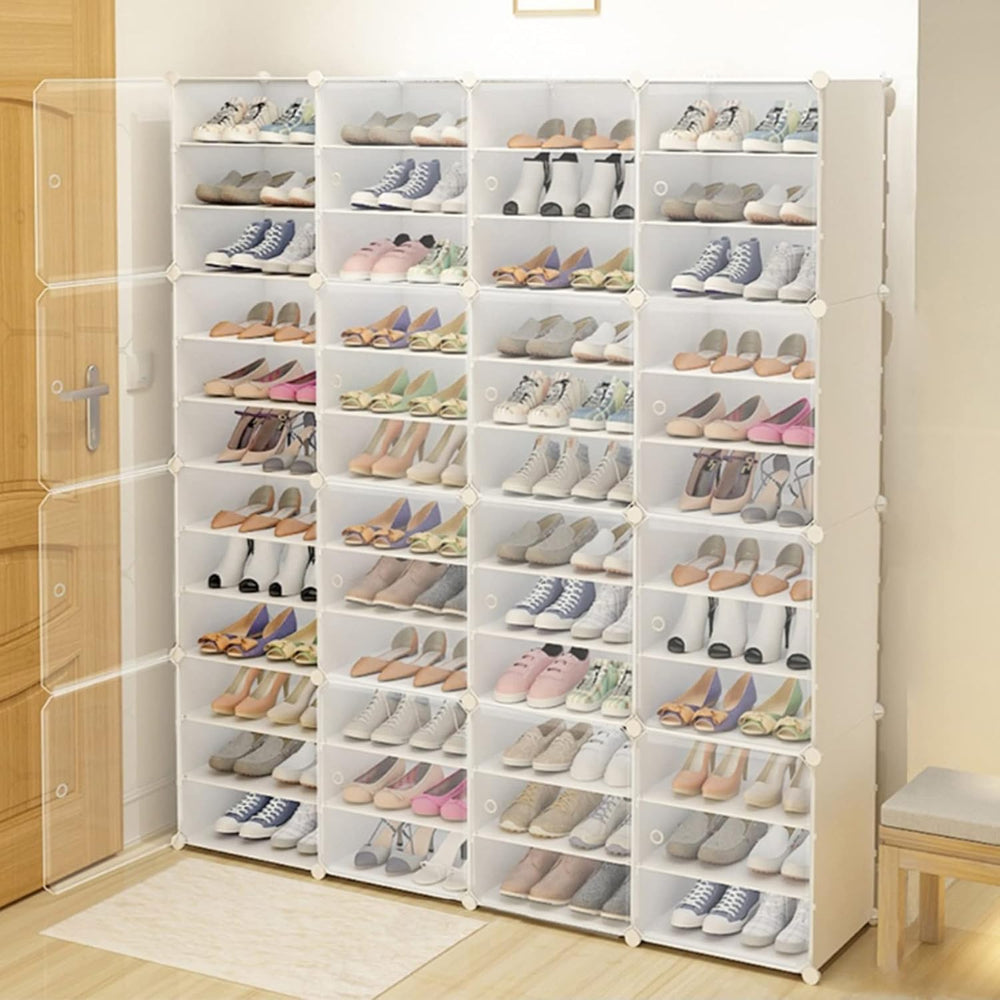 12-Tiers Vertical Shoe Cabinet, Side Opening Shoe Cabinet with Divider, Clear...
