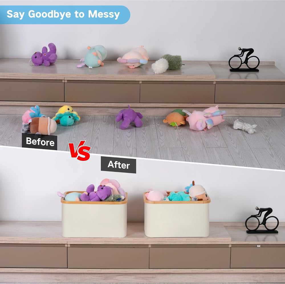 efluky Storage Baskets for Organizing, Fabric Storage Bins with Bamboo Handle...