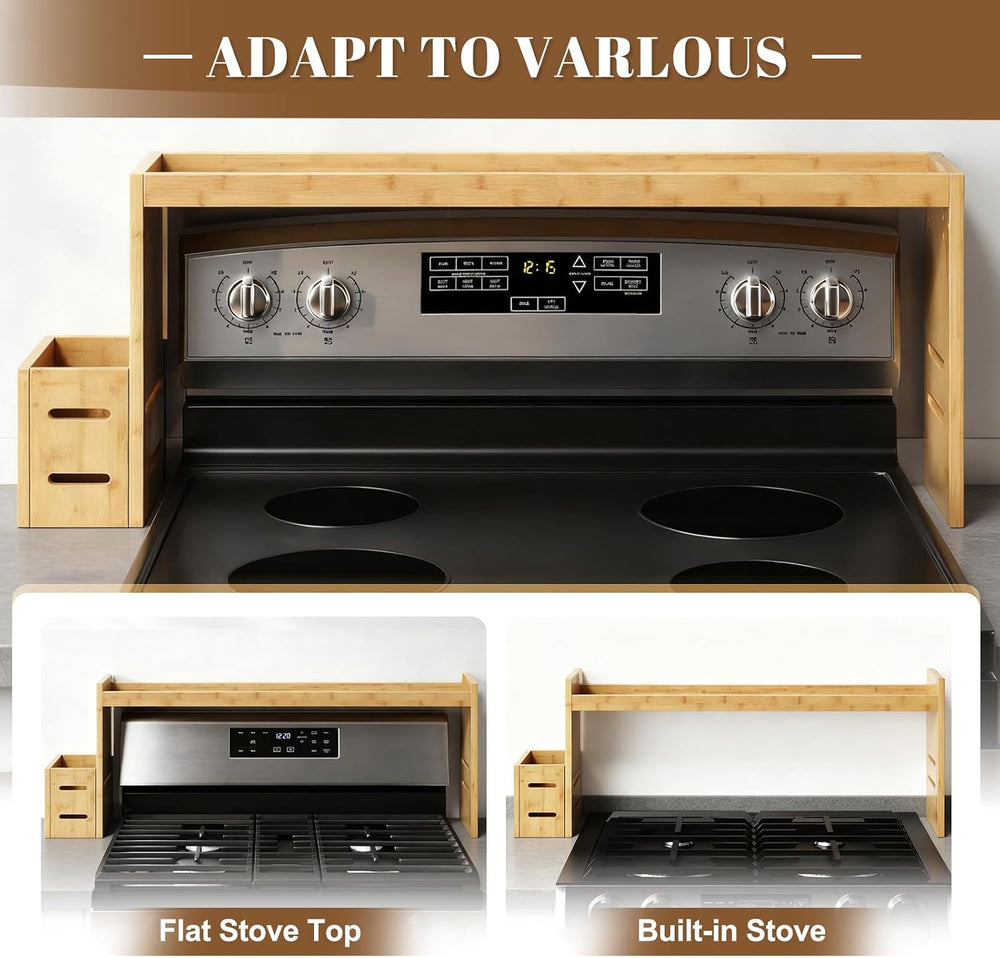 Over The Stove Shelf Wooden,Bamboo Spice Rack for Above the Kitchen Hob,31.5-...
