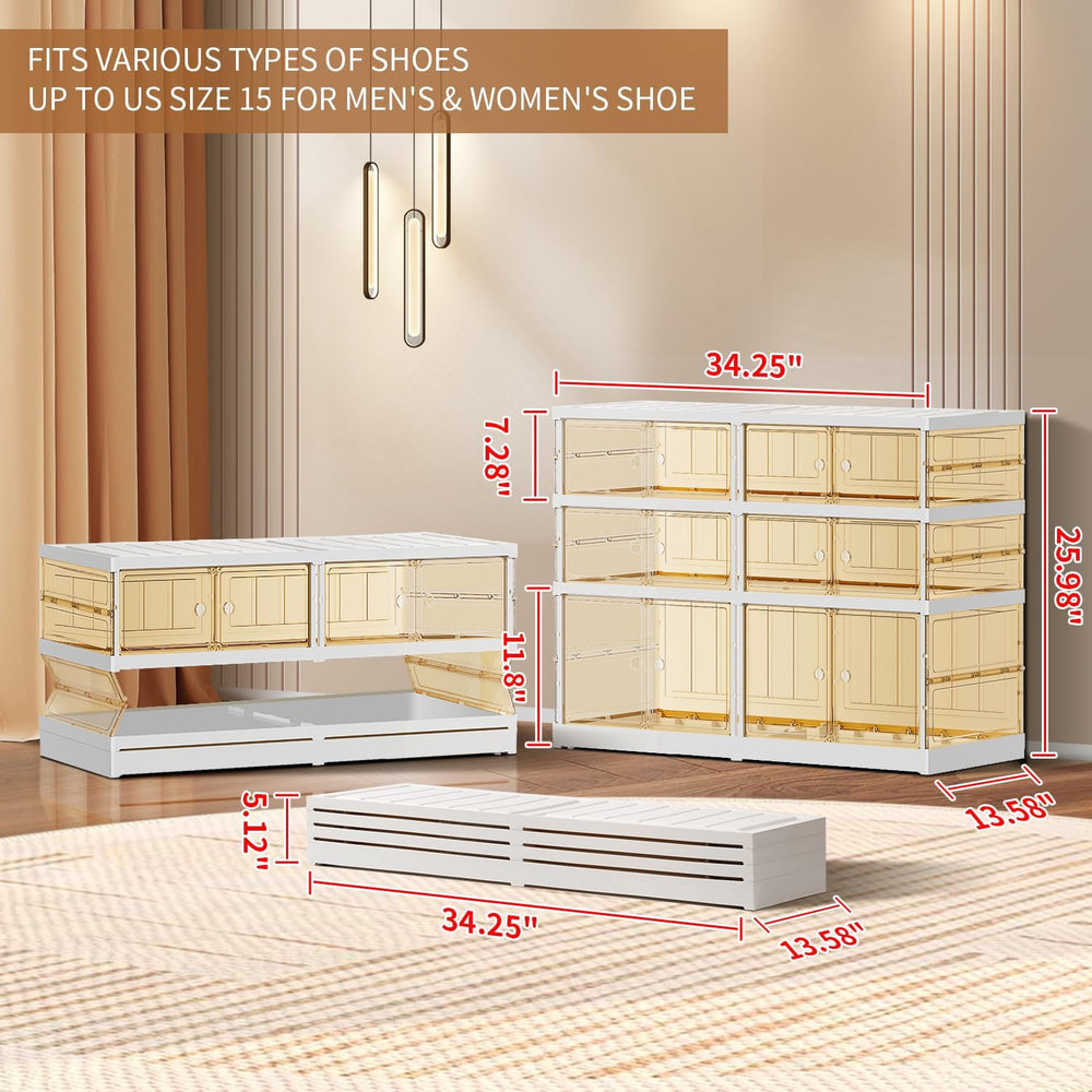 EHAMILY 3-Tier Foldable Shoe Rack Organizer with Doors, 12 Pairs, White