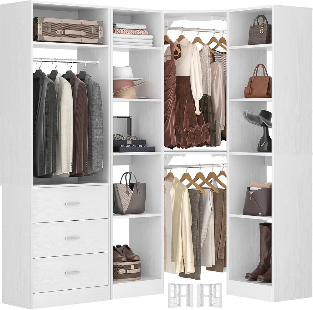 Besiost Corner Closet System with 3 Drawers, Corner Closet Organizer System