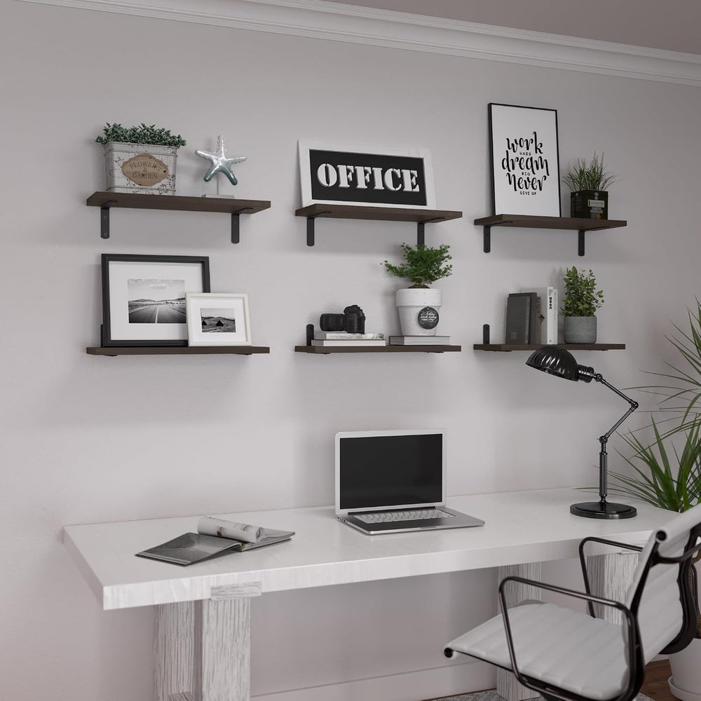 WOPITUES Floating Shelves Set of 6 for Wall Decor & Storage, Dark Brown