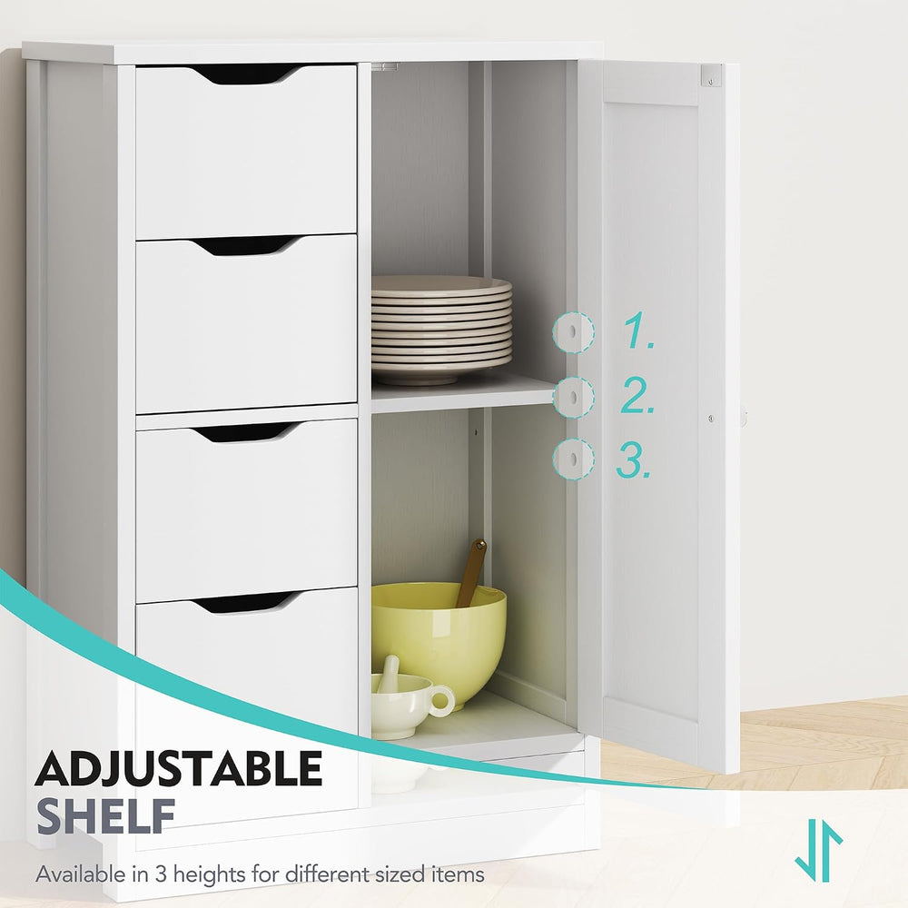 Vongrasig Small Bathroom Storage Cabinet with 4 Drawers & Door, White
