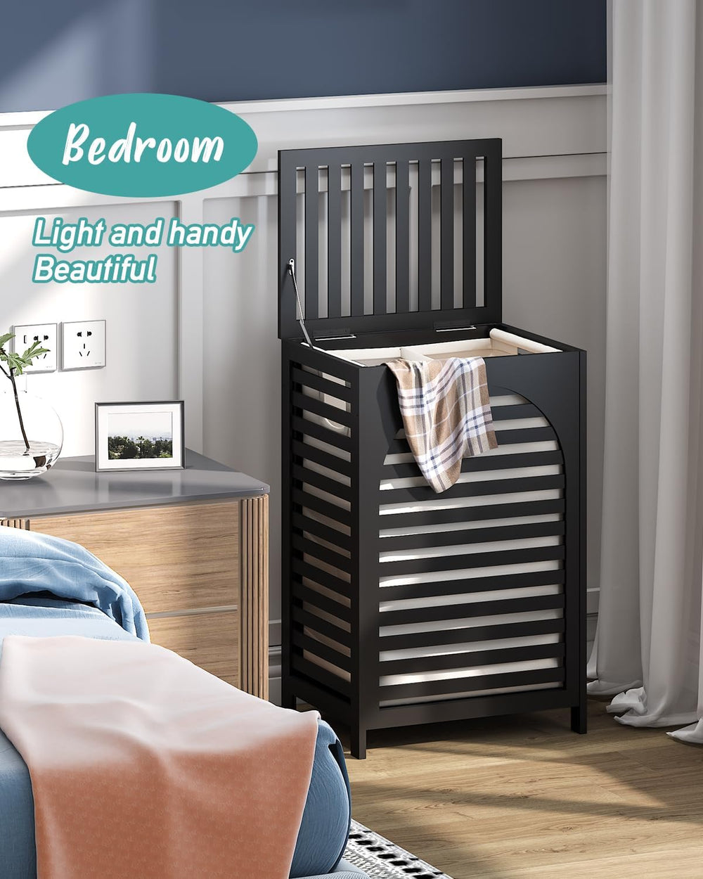 Laundry Hamper, 22.5 Gallon (85L) Bamboo Wood Clothes Laundry Basket with Lid...