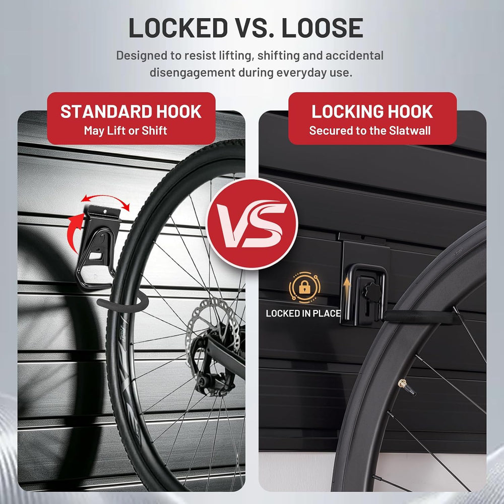 Locking Slatwall Bike Hooks, Heavy Duty Bicycle Hanger with PVC Coating, Wall...