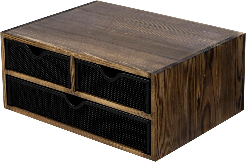 MyGift Rustic Burnt Brown Solid Wood Desktop Organizer Box with 3 Removable B...