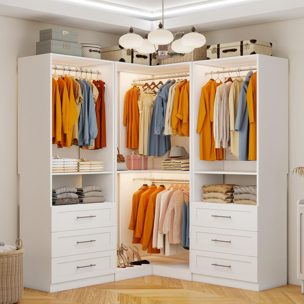 Closet System with 6 Wooden Drawers, 6.5-16FT Corner Closet Organizer System ...